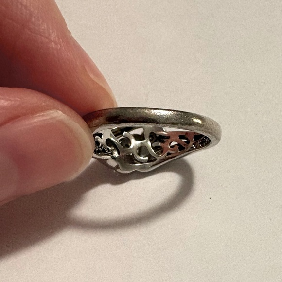 Vintage Three Heart Diamond Ring 925 Silver - Picture 3 of 4